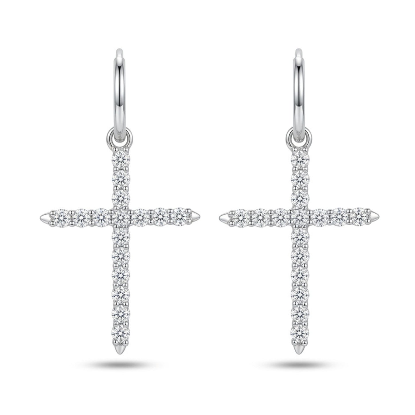 14K 1.00cttw Round VS White Diamond Cross Drop Earrings