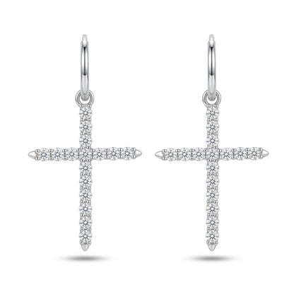 14K 1.00cttw Round VS White Diamond Cross Drop Earrings