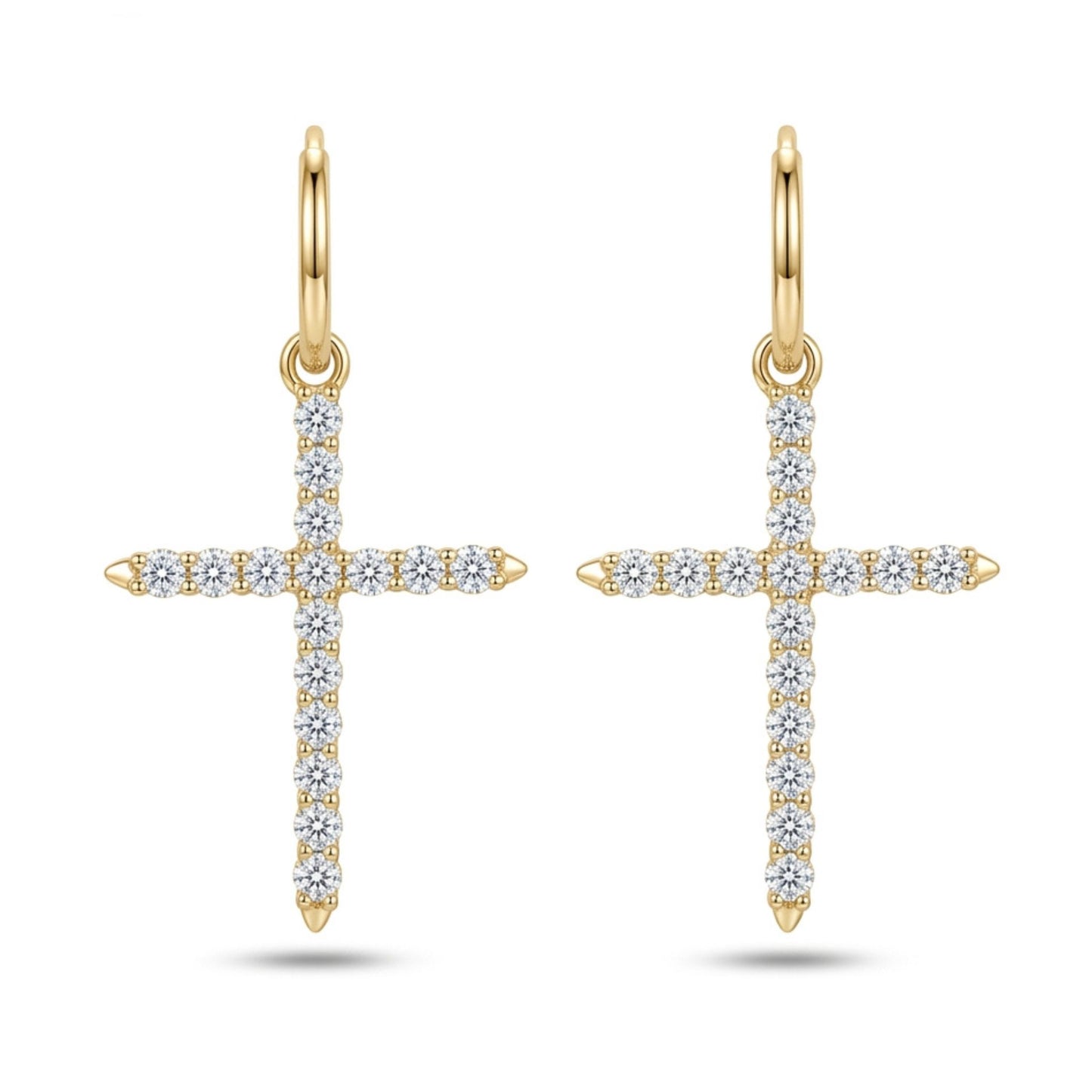 14K 1.00cttw Round VS White Diamond Cross Drop Earrings