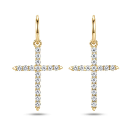14K 1.00cttw Round VS White Diamond Cross Drop Earrings