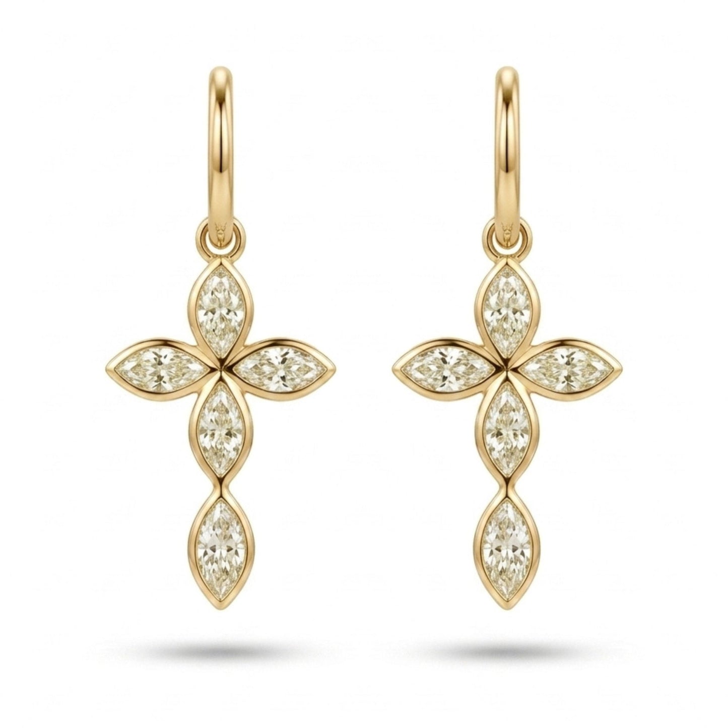 14K 2.00cttw Marquise VS Yellow Diamond Cross Drop Earrings