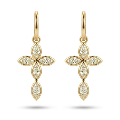 14K 2.00cttw Marquise VS Yellow Diamond Cross Drop Earrings