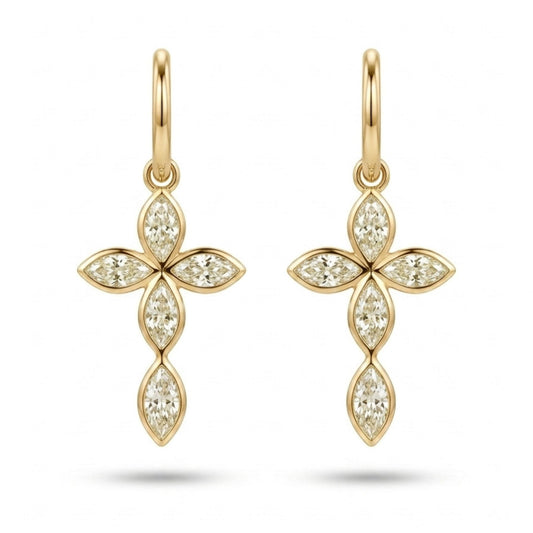 14K 2.00cttw Marquise VS Yellow Diamond Cross Drop Earrings