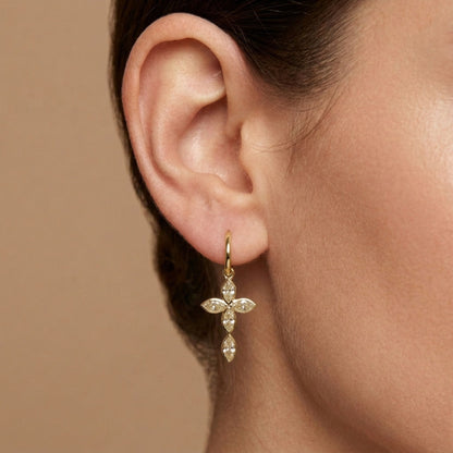 14K 2.00cttw Marquise VS Yellow Diamond Cross Drop Earrings