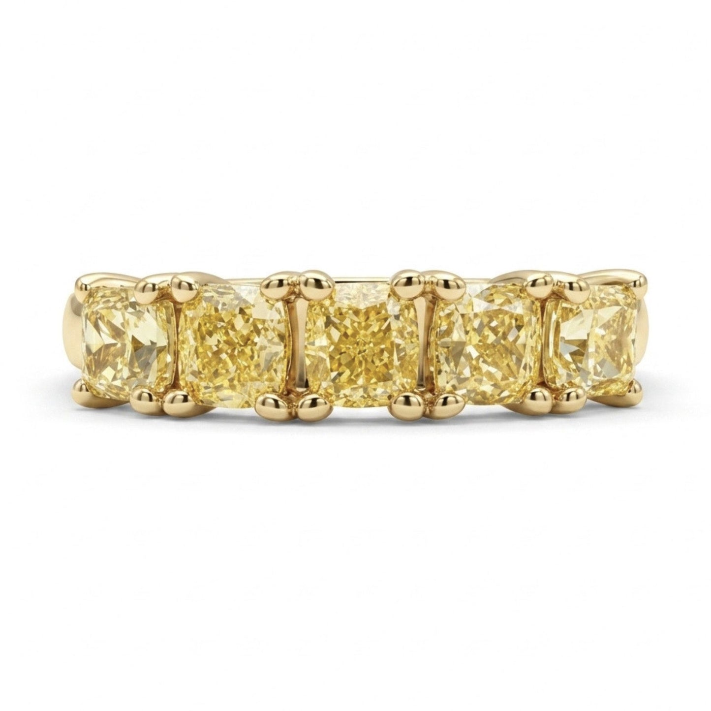 14K 1.10cttw Cushion VS Yellow Diamond 5 Stone Band Ring
