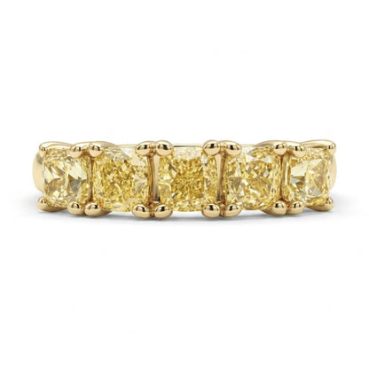 14K 1.10cttw Cushion VS Yellow Diamond 5 Stone Band Ring