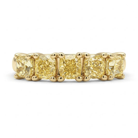 14K 1.10cttw Cushion VS Yellow Diamond 5 Stone Band Ring