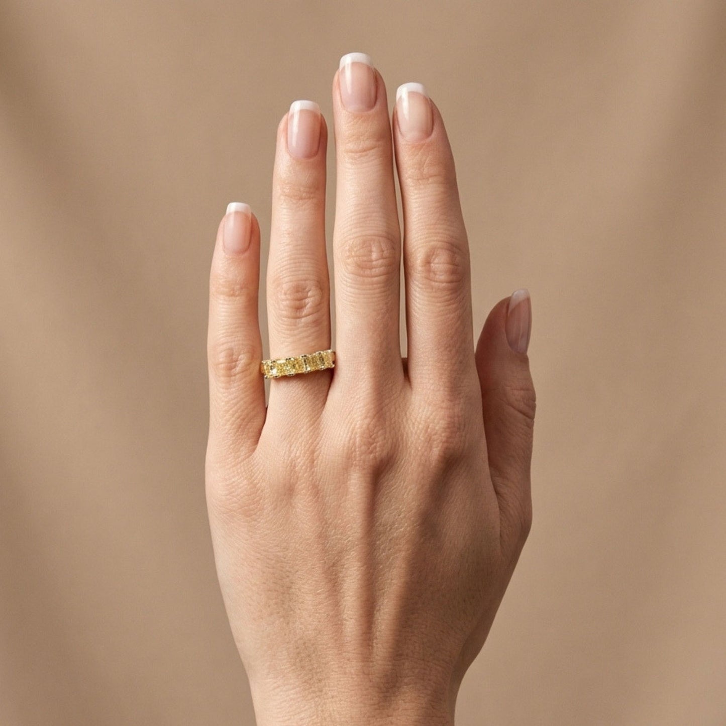 14K 1.10cttw Cushion VS Yellow Diamond 5 Stone Band Ring
