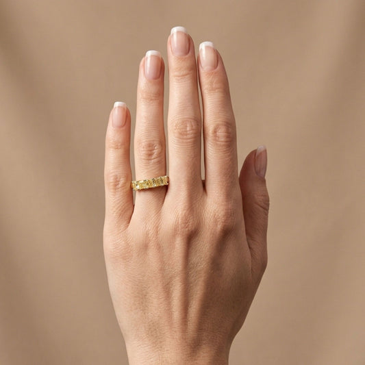 14K 1.10cttw Cushion VS Yellow Diamond 5 Stone Band Ring