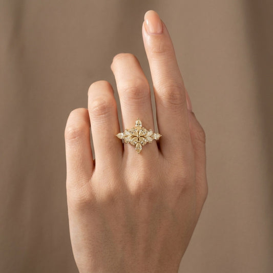 14K 1.70cttw Marquise & Pear Shape VS Yellow Diamond Ring