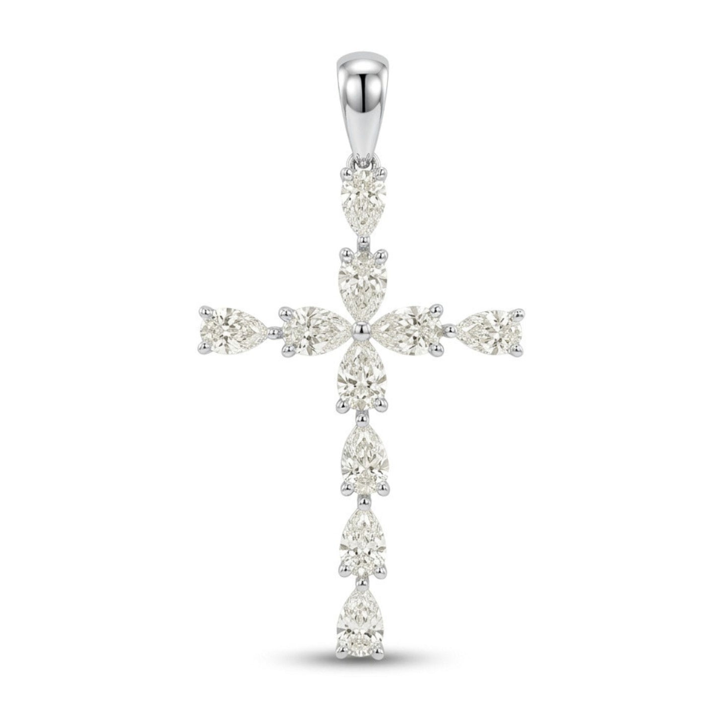 14K 2.10cttw Pear Shape VS White Diamond Cross Pendant