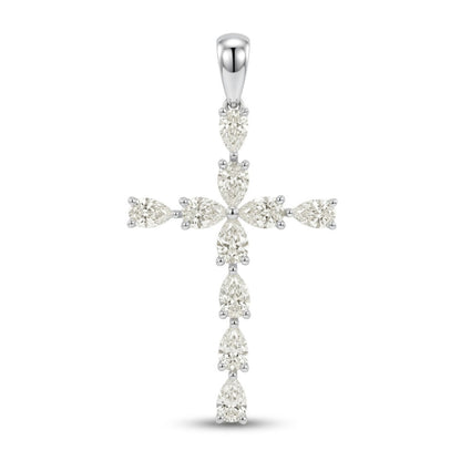 14K 2.10cttw Pear Shape VS White Diamond Cross Pendant