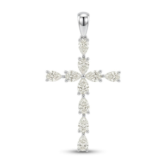 14K 2.10cttw Pear Shape VS White Diamond Cross Pendant