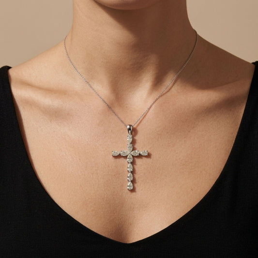 14K 2.10cttw Pear Shape VS White Diamond Cross Pendant