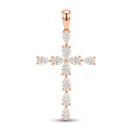 14K 2.10cttw Pear Shape VS White Diamond Cross Pendant