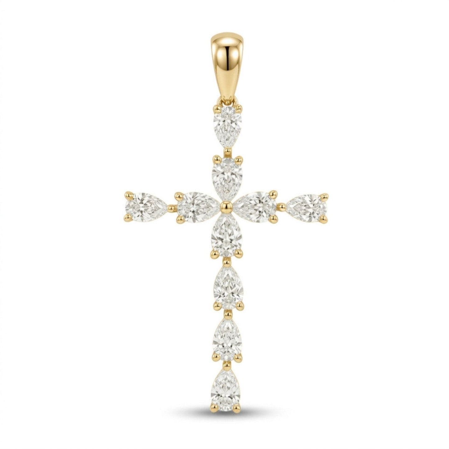 14K 2.10cttw Pear Shape VS White Diamond Cross Pendant