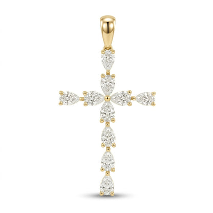14K 2.10cttw Pear Shape VS White Diamond Cross Pendant