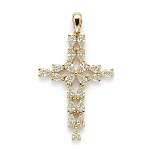 14K 3.05cttw Pear Shape VS Yellow Diamond Cross Pendant