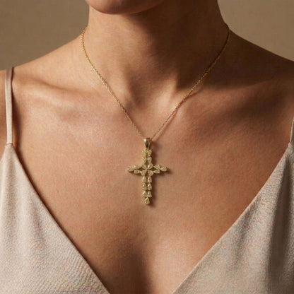 14K 3.05cttw Pear Shape VS Yellow Diamond Cross Pendant