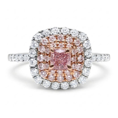 14K 0.15ct Cushion Purple Pink Diamond 0.53cttw Pink & White Diamonds Ring