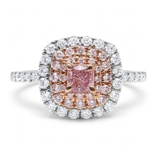 14K 0.15ct Cushion Purple Pink Diamond 0.53cttw Pink & White Diamonds Ring