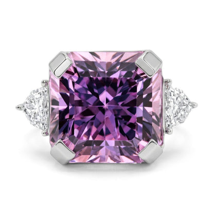14K 6.68ct Radiant Cut Kunzite 0.35cttw VS White Diamond Ring