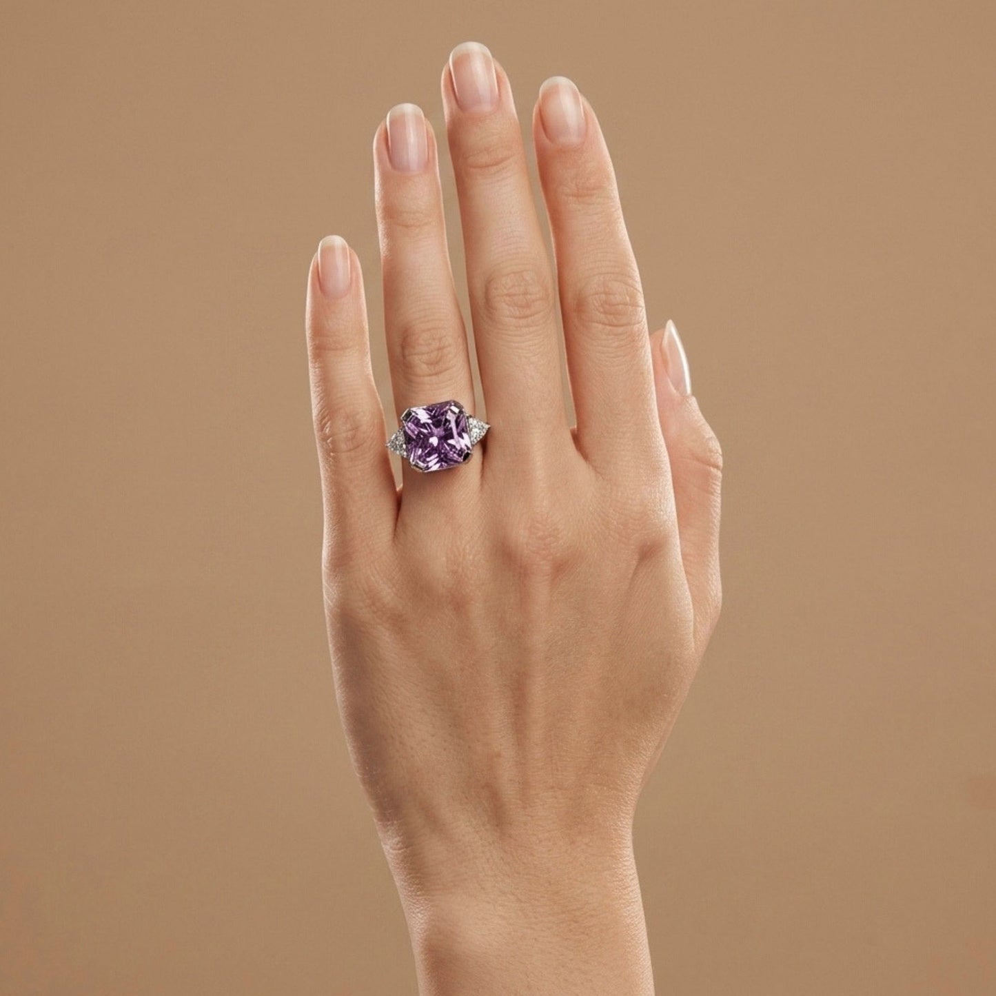 14K 6.68ct Radiant Cut Kunzite 0.35cttw VS White Diamond Ring