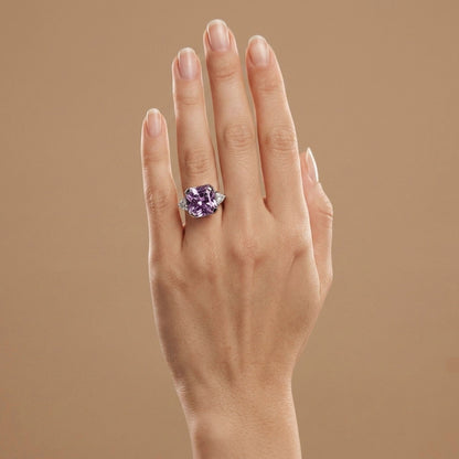 14K 6.68ct Radiant Cut Kunzite 0.35cttw VS White Diamond Ring