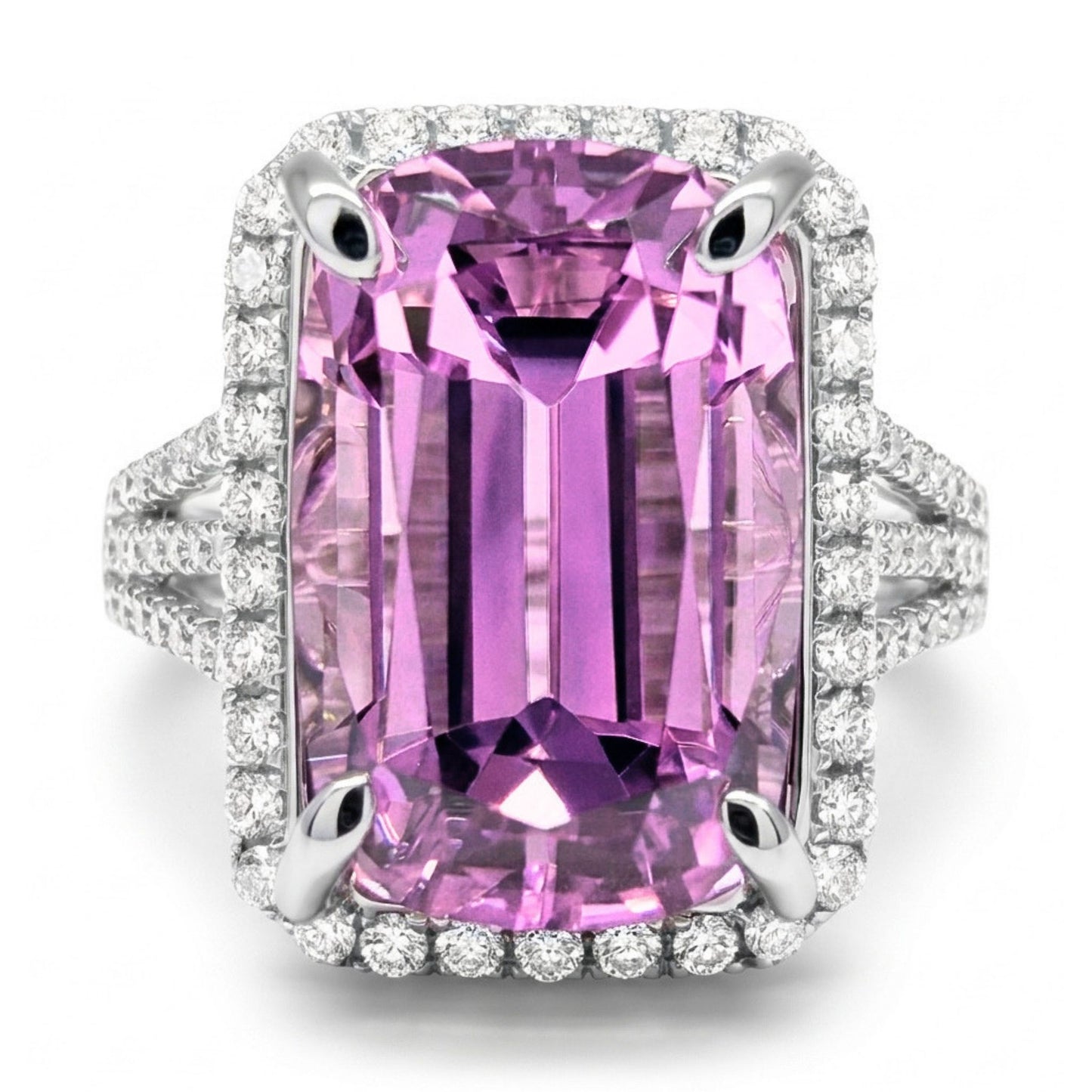 14K 8.48ct Cushion Kunzite 0.48cttw VS White Diamonds Ring