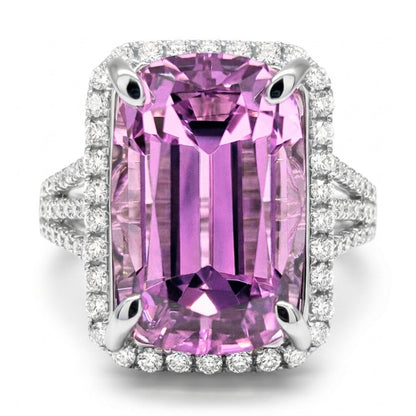 14K 8.48ct Cushion Kunzite 0.48cttw VS White Diamonds Ring