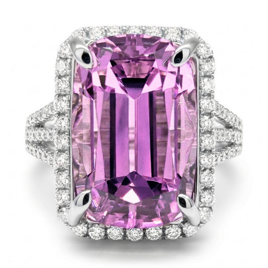 14K 8.48ct Cushion Kunzite 0.48cttw VS White Diamonds Ring