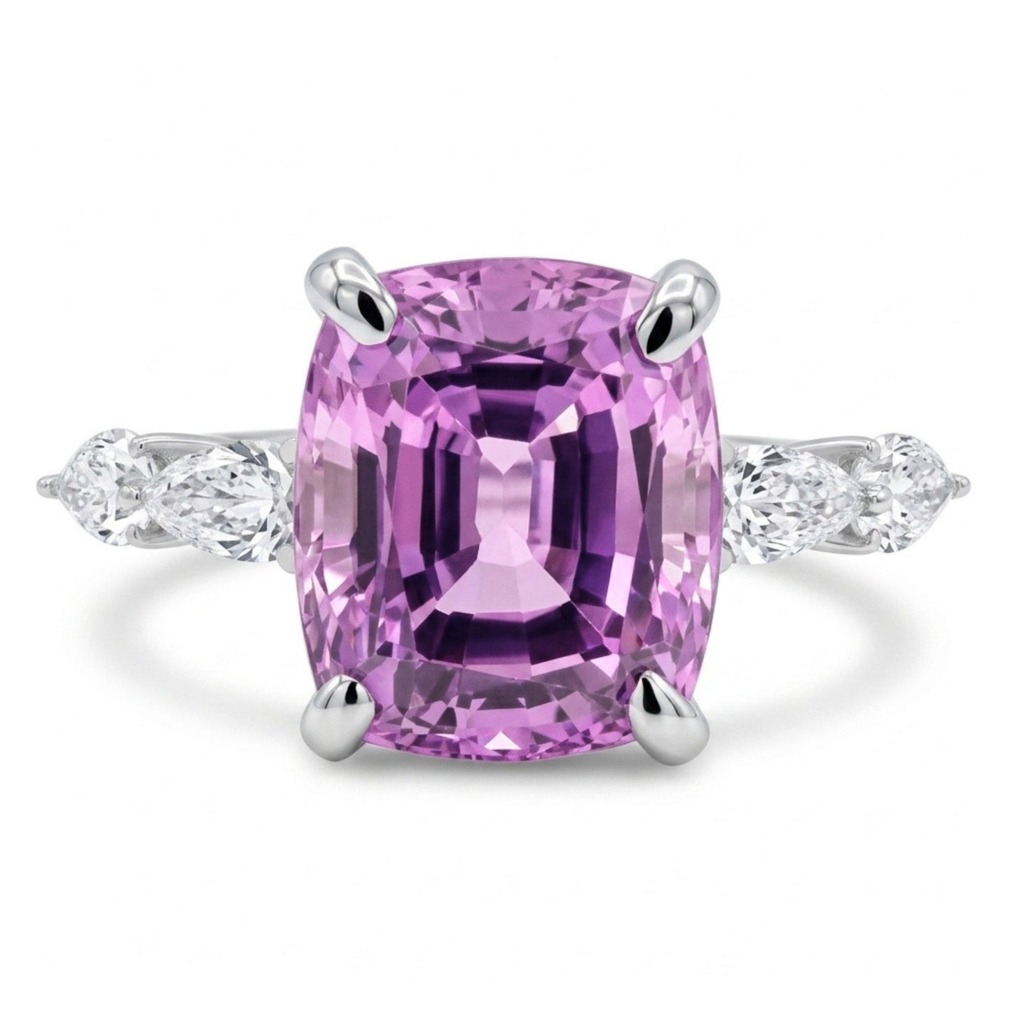 14K 5.22ct Cushion Kunzite 0.47cttw VS White Diamond Ring