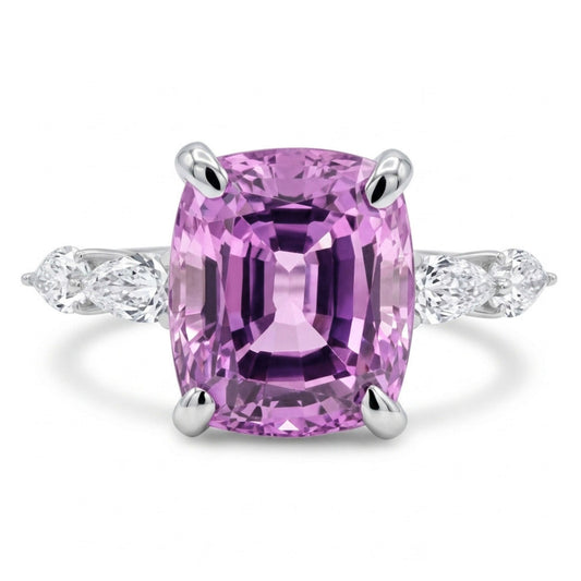 14K 5.22ct Cushion Kunzite 0.47cttw VS White Diamond Ring