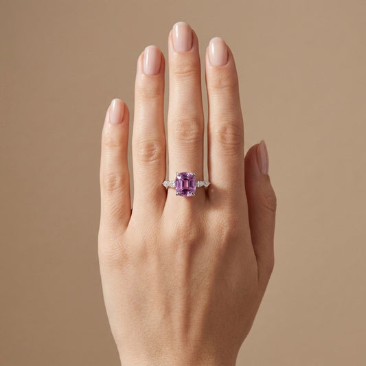 14K 5.22ct Cushion Kunzite 0.47cttw VS White Diamond Ring