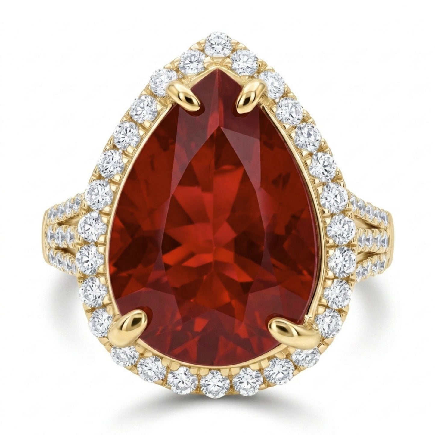 14K 2.27ct Pear Shape Fire Opal 0.60cttw VS White Diamonds Ring