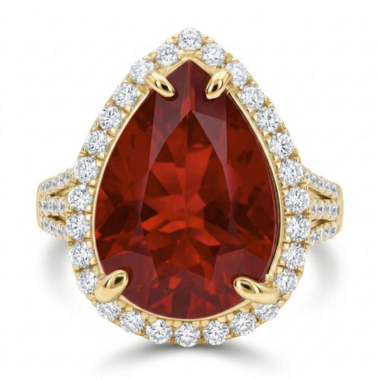14K 2.27ct Pear Shape Fire Opal 0.60cttw VS White Diamonds Ring