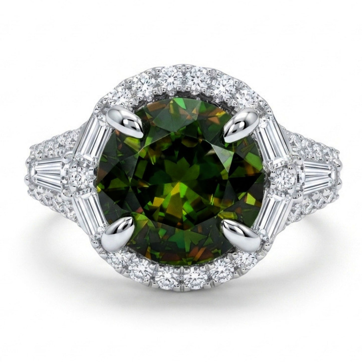 18K 2.90ct Round Color Change Sphene 0.65cttw White Diamonds Ring