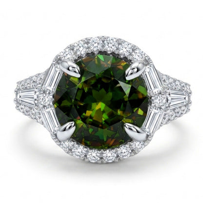 18K 2.90ct Round Color Change Sphene 0.65cttw White Diamonds Ring