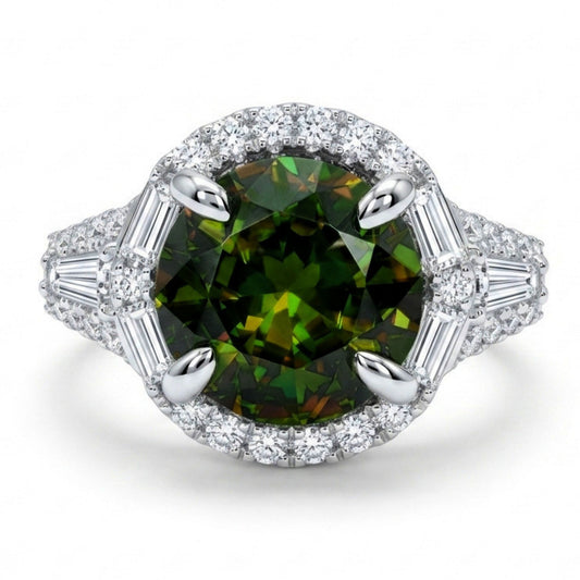 18K 2.90ct Round Color Change Sphene 0.65cttw White Diamonds Ring