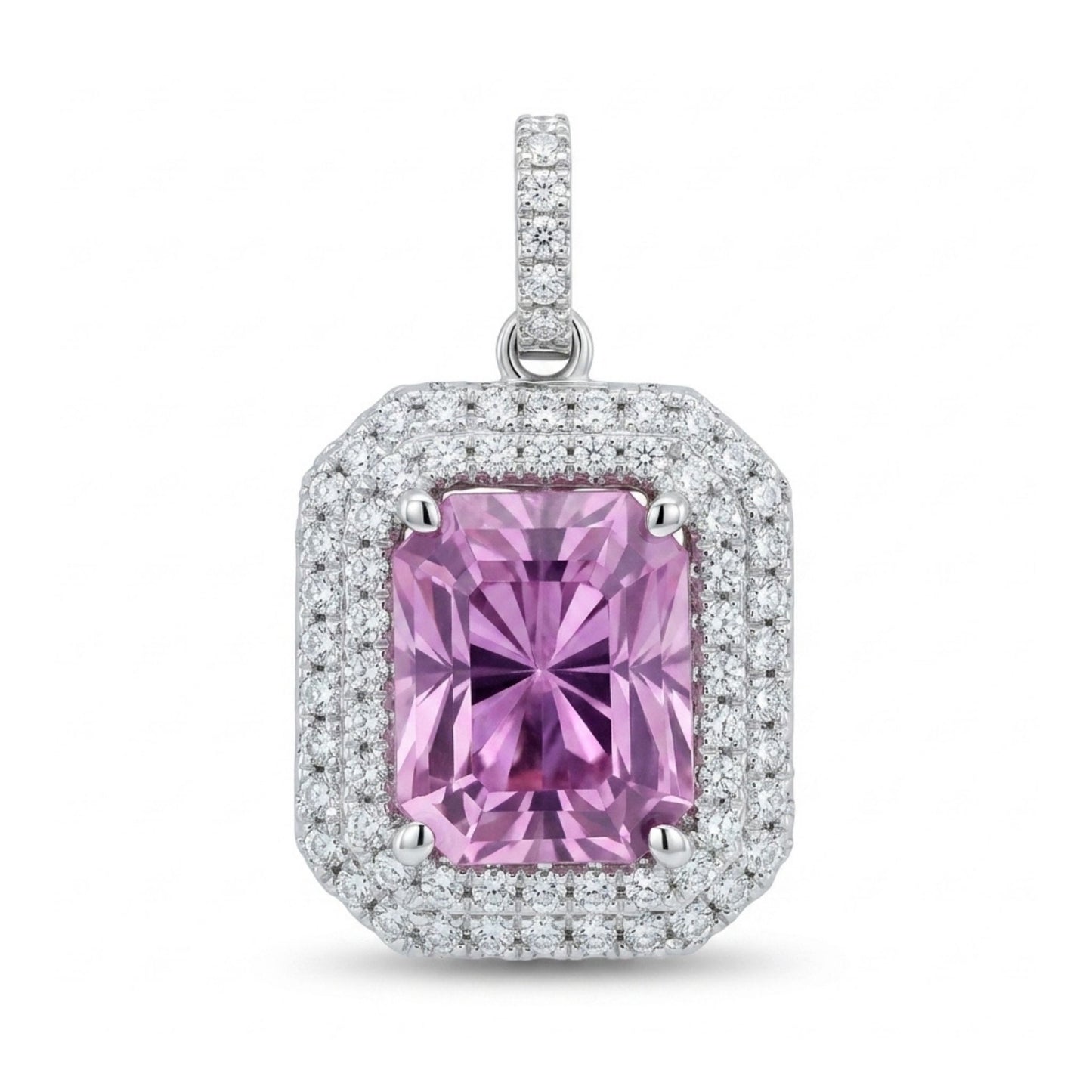 18K 4.01ct Radiant Cut Kunzite 0.62cttw White Diamonds Pendant