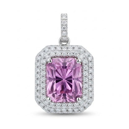 18K 4.01ct Radiant Cut Kunzite 0.62cttw White Diamonds Pendant