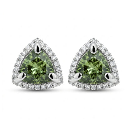 14K 1.53cttw Trilliant Nigerian Demantoid 0.19cttw VS White Diamonds Stud Earrings