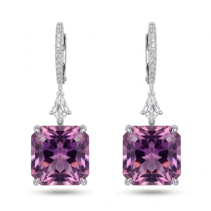 18K 11.78cttw Radiant Cut Kunzite 0.42cttw White Diamonds Drop Earrings