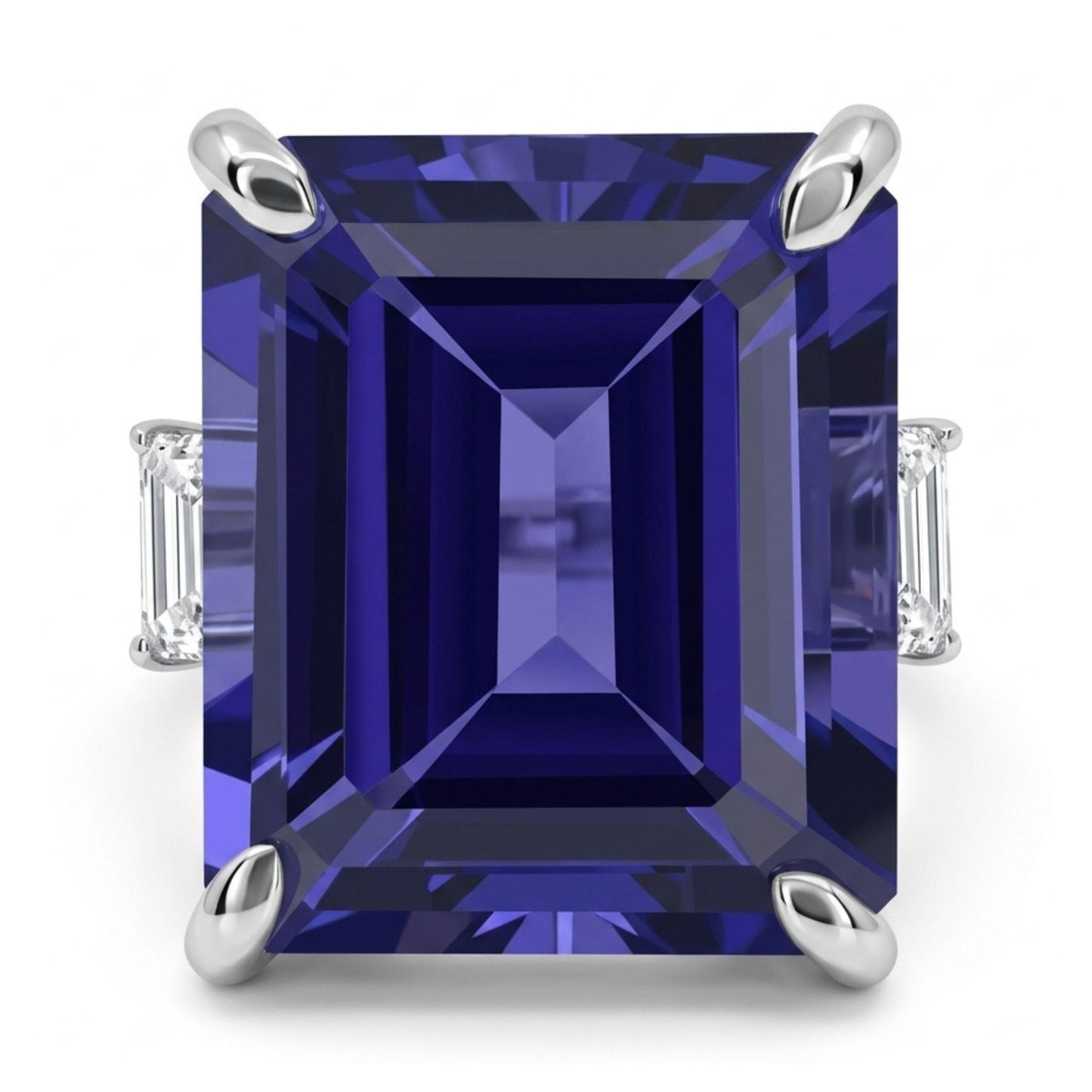 14K 12.02ct Emerald Cut Blue Wing Tanzanite 0.50cttw White Diamonds Ring