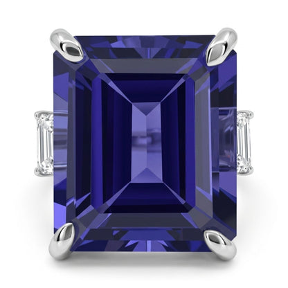 14K 12.02ct Emerald Cut Blue Wing Tanzanite 0.50cttw White Diamonds Ring