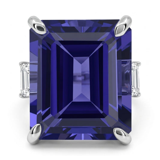 14K 12.02ct Emerald Cut Blue Wing Tanzanite 0.50cttw White Diamonds Ring