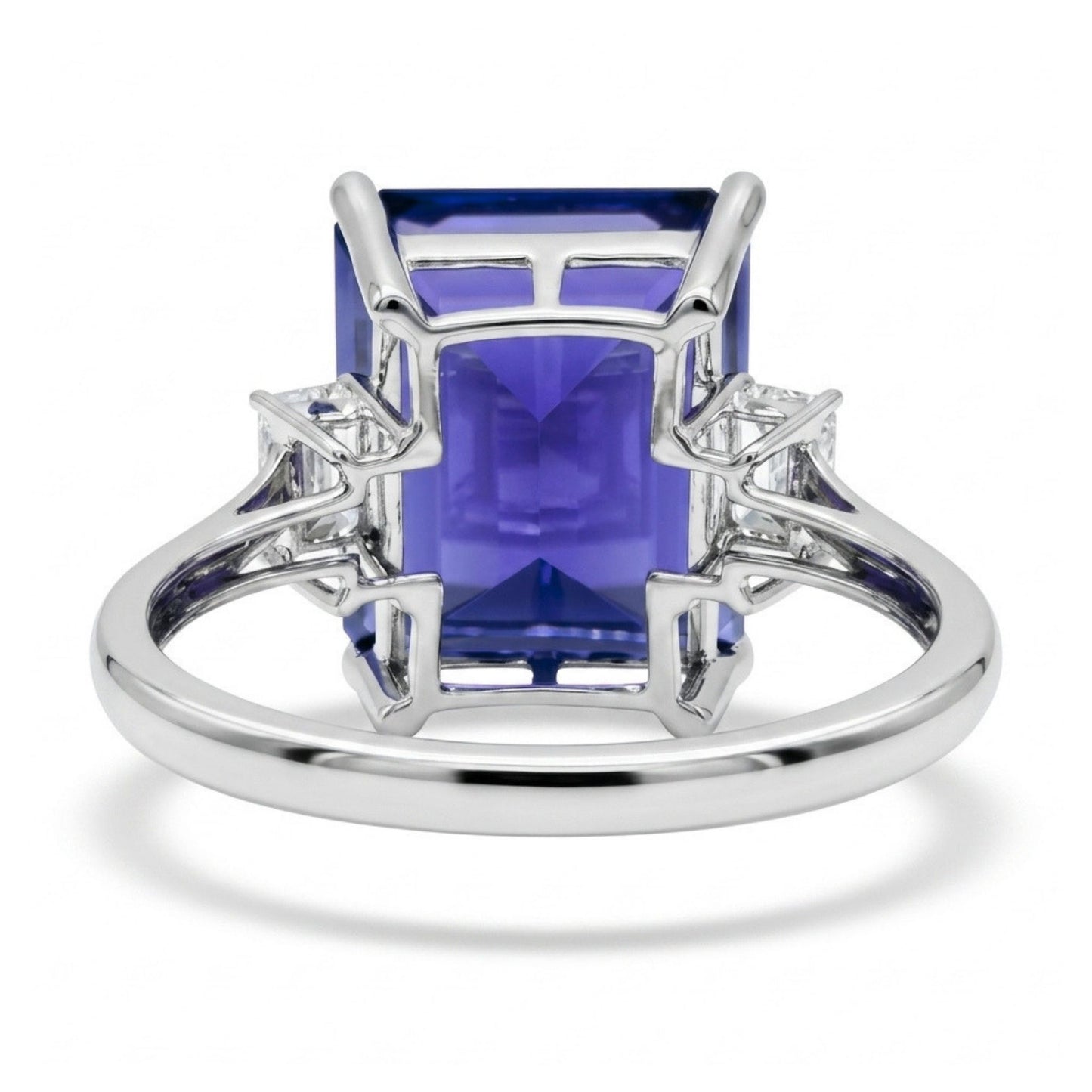 14K 12.02ct Emerald Cut Blue Wing Tanzanite 0.50cttw White Diamonds Ring