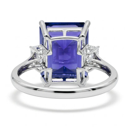 14K 12.02ct Emerald Cut Blue Wing Tanzanite 0.50cttw White Diamonds Ring