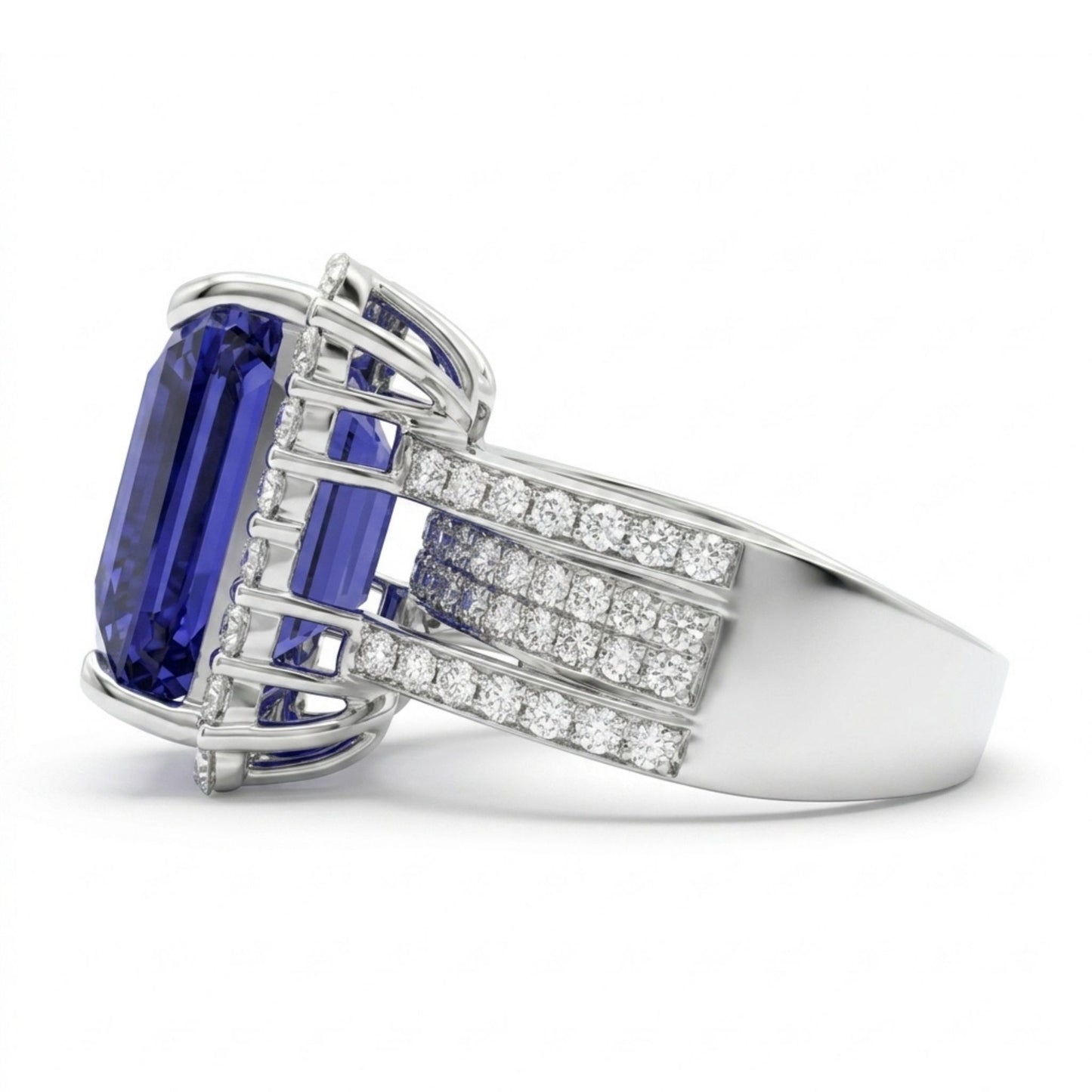 14K 15.25ct Emerald Cut Blue Wing Tanzanite 2.10cttw White Diamonds Ring
