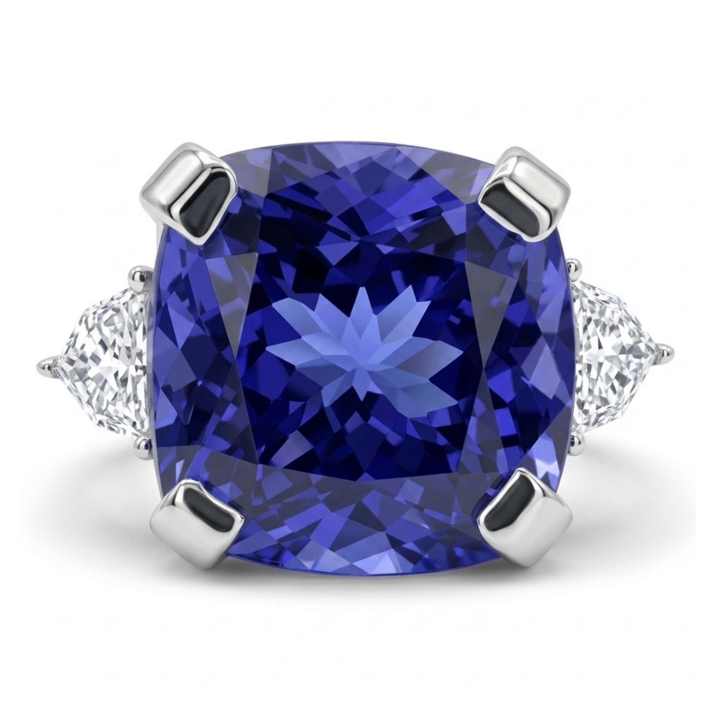 14K 9.10ct Cushion Blue Wing Tanzanite 0.35cttw VS White Diamonds Ring